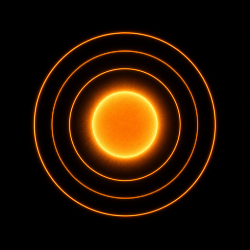 Ícono de AstroHaptic: Sol luminoso rodeado de ondas hápticas